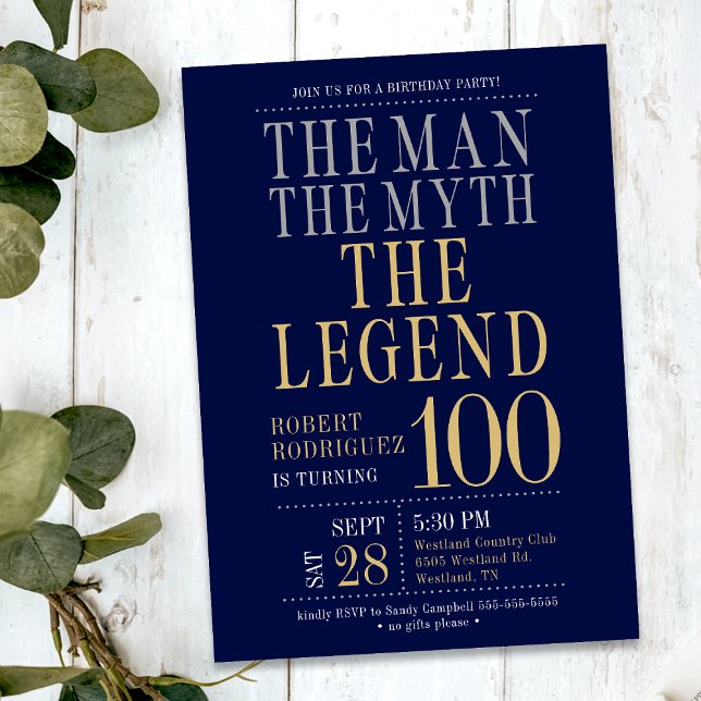 Invitation L'Homme Le Mythe La Légende 100 Anniversaire (Créateur téléchargé)