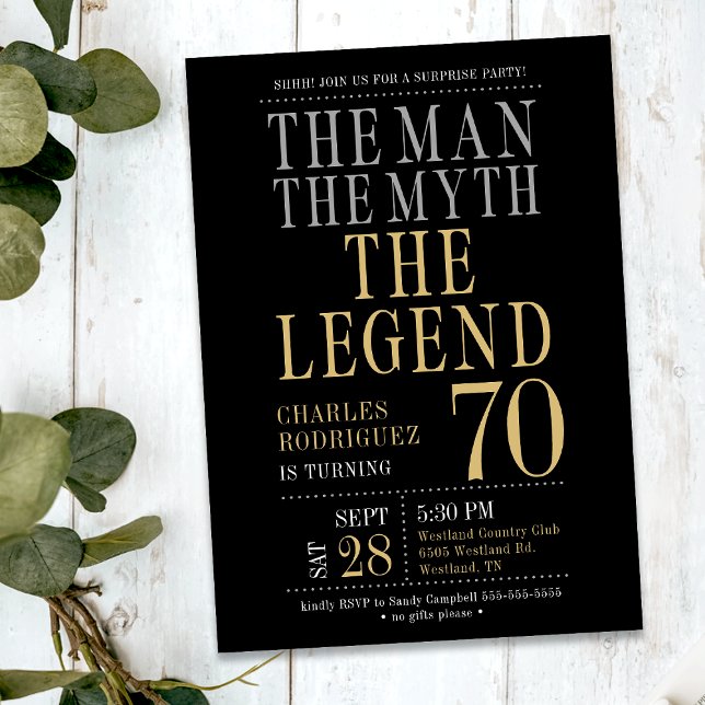 Invitation L'Homme Le Mythe La Légende Surprise 70e anniversa (Créateur téléchargé)