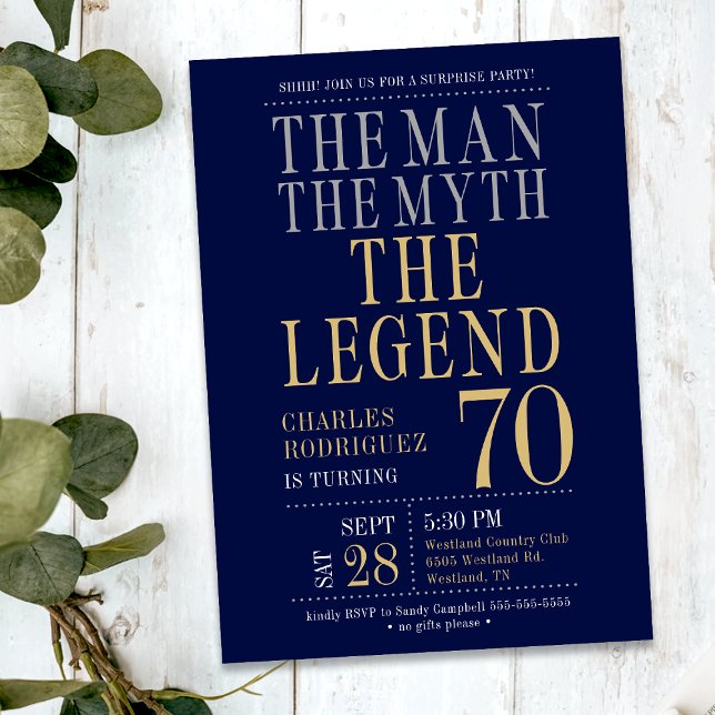 Invitation L'Homme Le Mythe La Légende Surprise 70e anniversa (Créateur téléchargé)