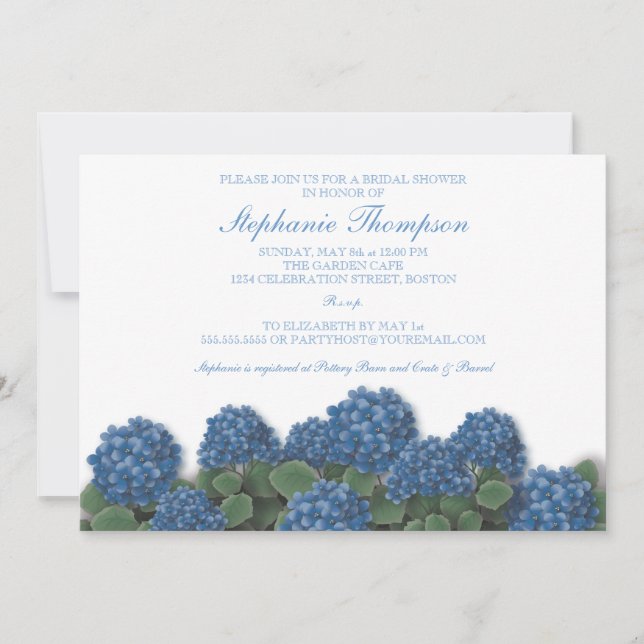 Invitation L'hortensia bleu fleurit l'invitation de Fête de (Devant)