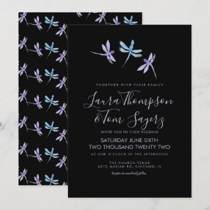 Invitation Libellule Aquarelle Écriture Élégante Mariage Noir