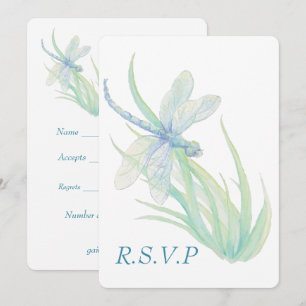 Invitation Libellule Bleue Aquarelle Mariage RSVP
