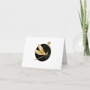 Invitation libellule d'or en cercle noir