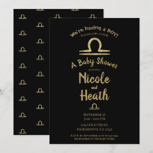 Invitation LIBRA Gold Septembre Octobre Baby shower d'automne