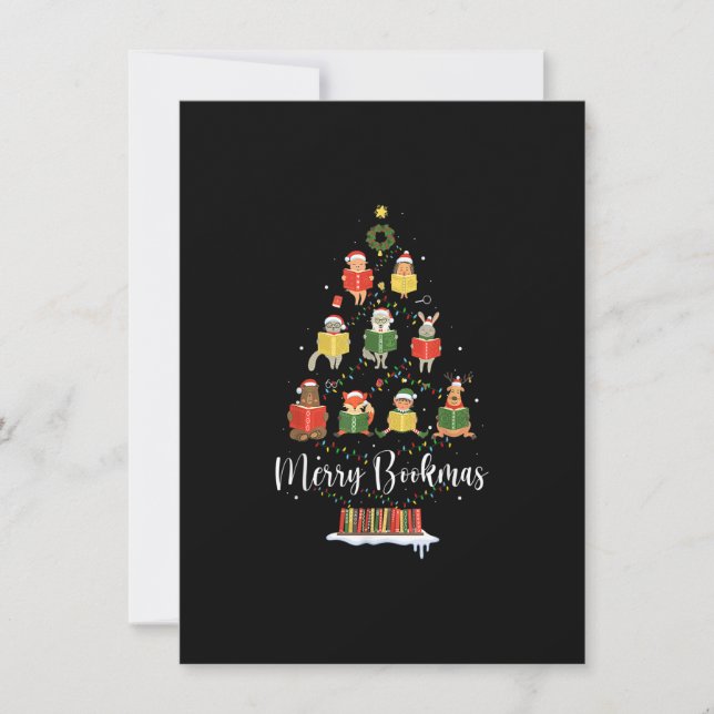 Invitation Librarian Book Lover Books Christmas Tree Merry Bo (Devant)