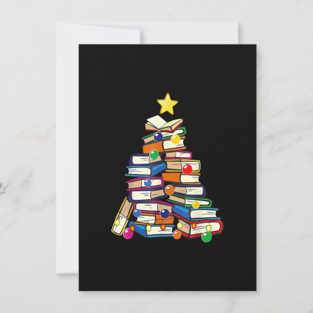 Invitation Librarian Book Lover Books Christmas Tree Merry Bo (Devant)