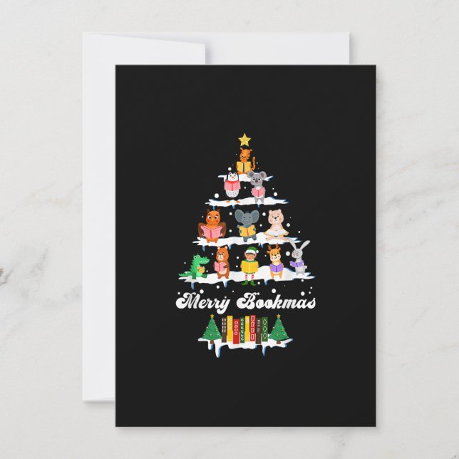 Invitation Librarian Book Lover Books Christmas Tree Merry Bo (Devant)