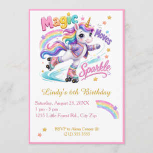 Invitation Licorne Anniversaire Fille Patins à Roulettes Arc-