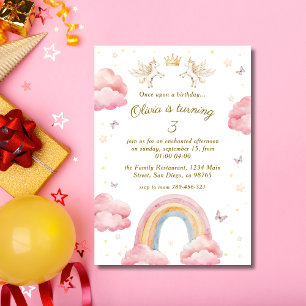 Invitation Licorne Arc-en-Ciel Rose Rêveuse Anniversaire