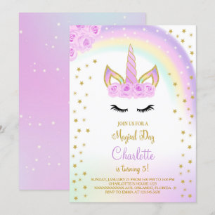 Invitation Licorne Arc-en-Ciel Violet