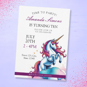 Invitation Licorne Cabriolante Fille Paillette 10e Anniversai