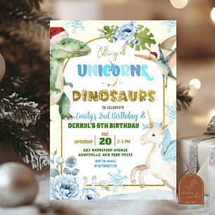 Invitation Licorne de Noël et Anniversaire Commun de Dinosaur