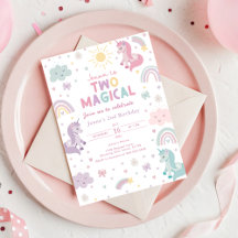 Invitation Licorne Deux Filles Magiques 2ème Anniv