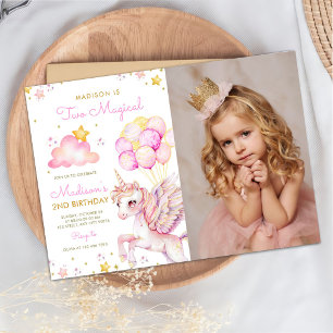 Invitation Licorne Deux Magique Pastel 2e Anniversaire Photo
