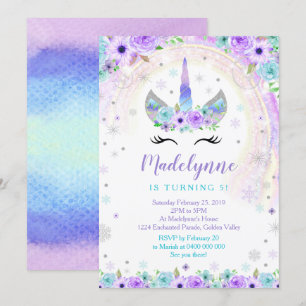 Invitation Licorne d'Hiver - Flocons de Licorne