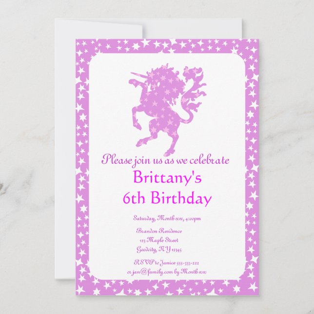 Invitation Licorne étoilée (Devant)