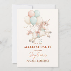 Invitation Licorne Fantaisiste et Fête de Ballons