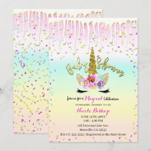 Invitation Licorne Finition Pastel Arc-en-ciel Goutte à Goutt