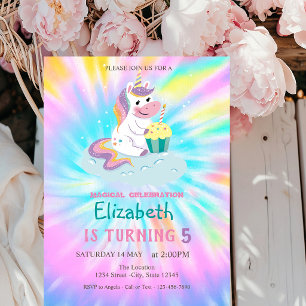 Invitation Licorne Magique Anniversaire Tie Dye Arc-en-Ciel
