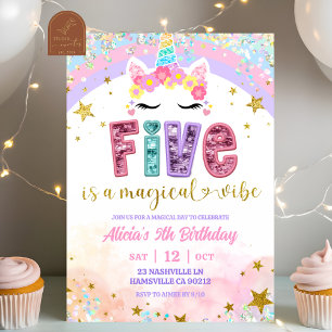 Invitation Licorne Magique Arc-en-ciel Pastel 5ème Anniversai