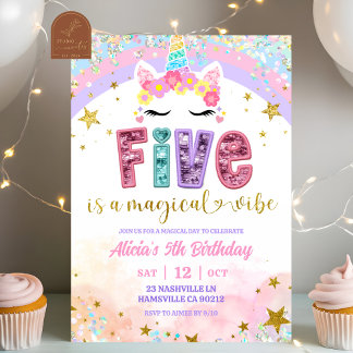 Invitation Licorne Magique Arc-en-ciel Pastel 5ème Anniversai