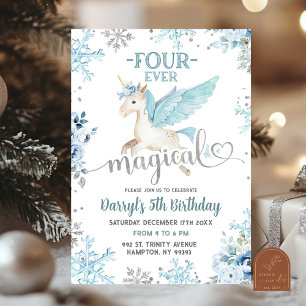 Invitation Licorne Magique Bleue Hiver 4ever Anniversaire