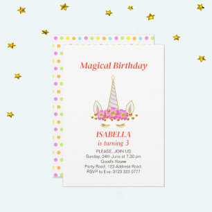 Invitation Licorne Magique et Anniversaire avec Confettis
