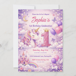 Invitation Licorne Magique Fantastique 1er Anniversaire