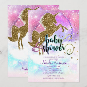 Invitation Licorne Magique Galaxie Rose Baby Shower