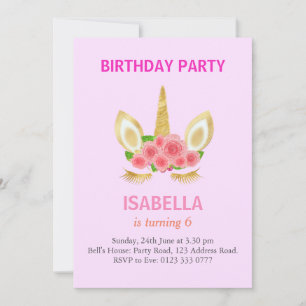 Invitation Licorne Magnifique pour une Fête d'anniversaire Ro