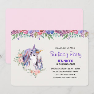 Invitation Licorne Maman & Bébé Anniversaire Jolie Aquarelle