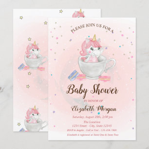 Invitation Licorne Mignonne, Macarons, Étoiles Baby Shower