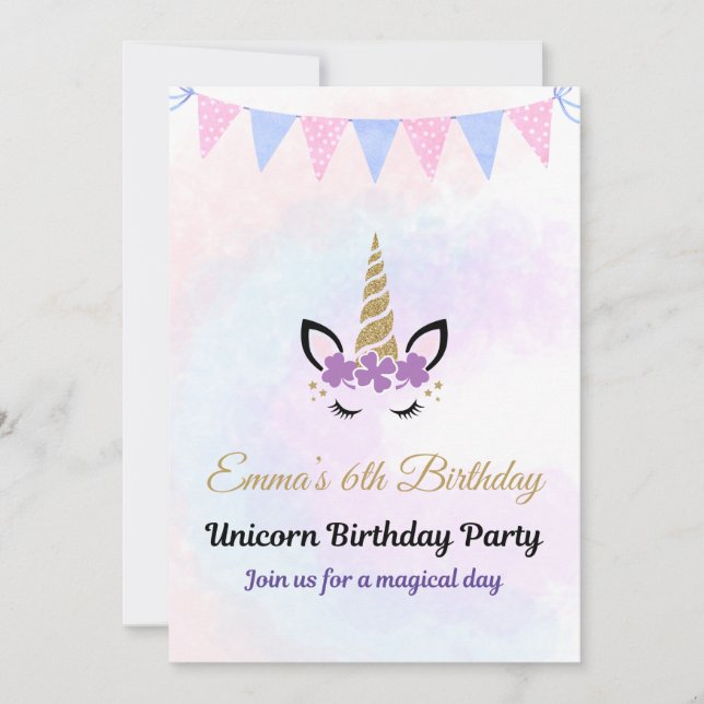 Invitation licorne modifiable (Devant)