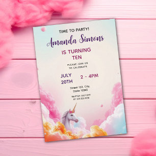 Invitation Licorne Nuage Pastel Fantaisiste 10e Anniversaire