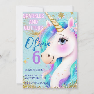 Invitation Licorne Pailletée Arc-en-Ciel Pour Fill