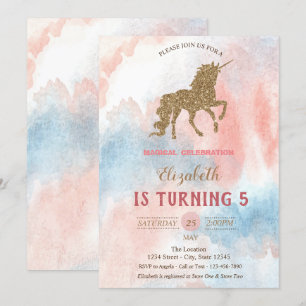 Invitation Licorne Pailletée Or, Aquarelle