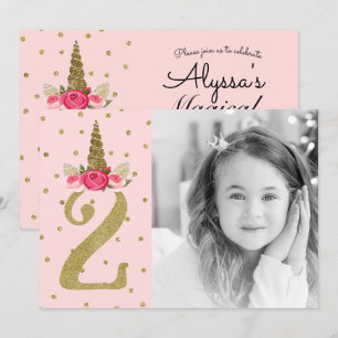 Invitation Licorne Pailletée Or Rose Fête d'anniversaire 2 2 