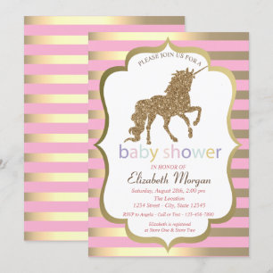 Invitation Licorne Paillettes Dorées,Invitation Rayée pour Ba