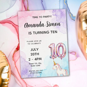 Invitation Licorne Pastel Aquarelle Anniversaire Féminin 10 A
