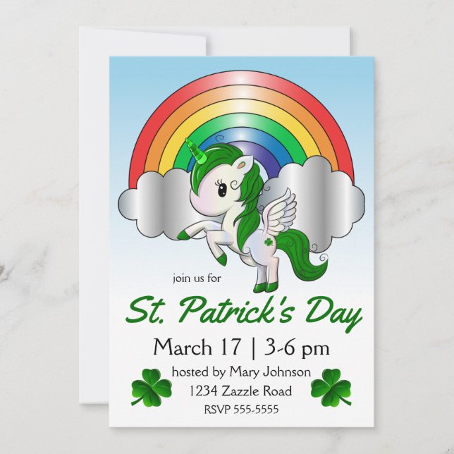 Invitation Licorne Pégase de la Saint-Patrick (Devant)