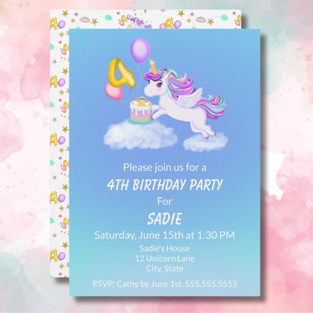Invitation Licorne pour 4ème Anniversaire avec Gât (Créateur téléchargé)