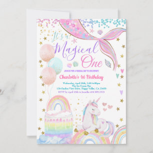 Invitation Licorne Sirène Magique 1ère Fête d'anniversaire de