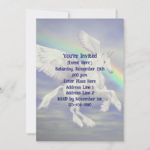Invitation Licorne volante Fête arc-en-ciel 