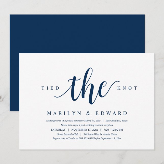 Invitation Lié au noeud, le Mariage de Post moderne Elopement (Devant / Derrière)