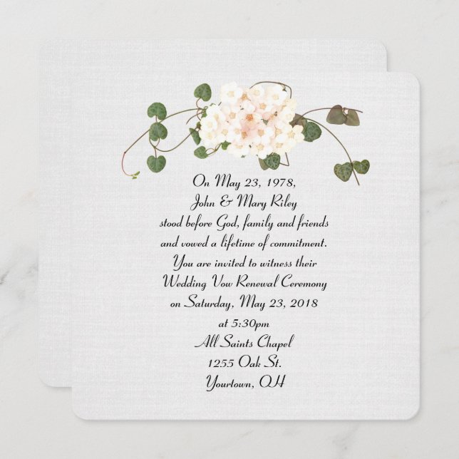Invitation lierre et bouquet de fleurs sur lin texturé (Devant / Derrière)