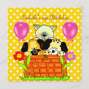 Invitation Lieu d'anniversaire pour enfants Chats Chiens amis