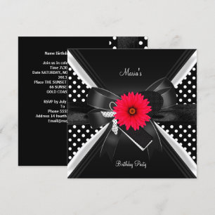Invitation Lieu de fête d'anniversaire Polka point noir blanc