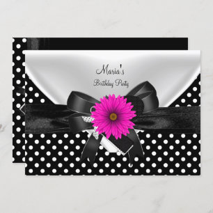 Invitation Lieu de fête d'anniversaire Polka point noir blanc
