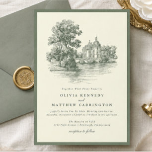 Invitation Lieu de réception Manoir Esthétique Argent Ancien