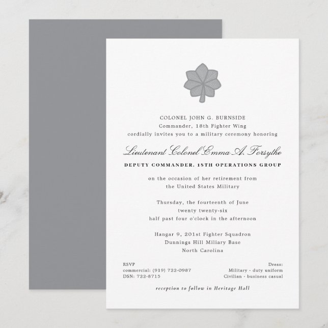 Invitation Lieutenant-colonel Retraite militaire (Devant / Derrière)